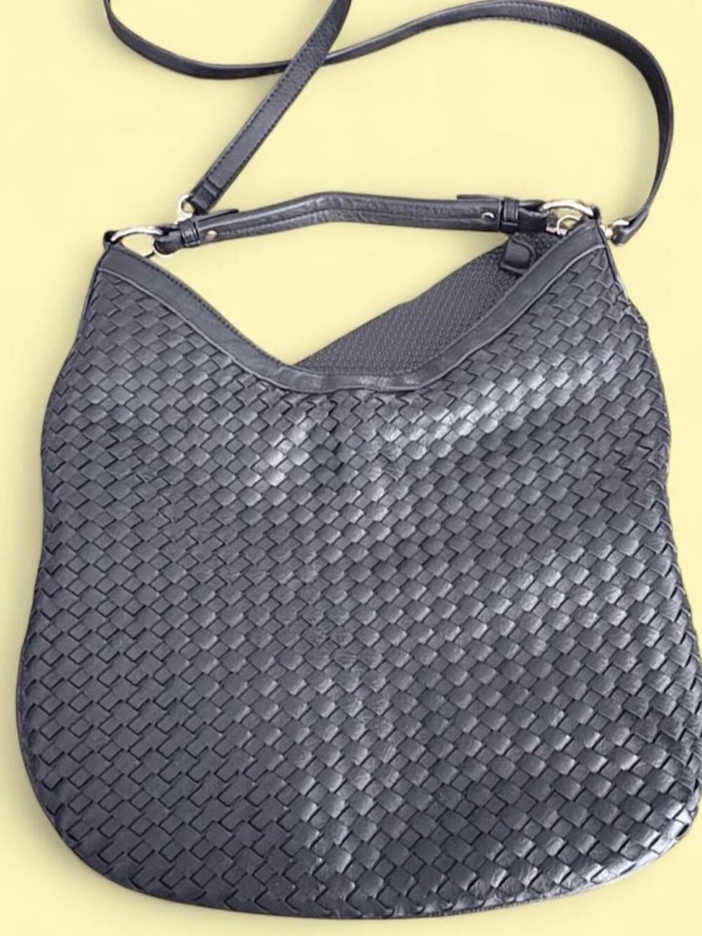 Black Leather Crossbody Tote Bag with Gold Hardware